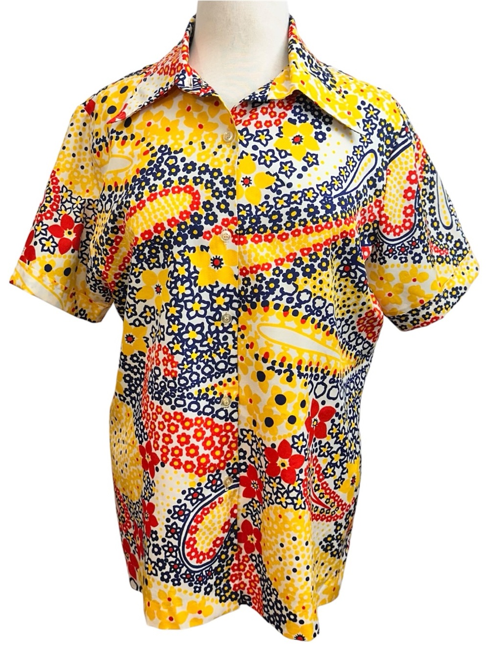 60s Vintage Alfred Dunner MOD Flower Power Womens Button Down Top 18 - XL